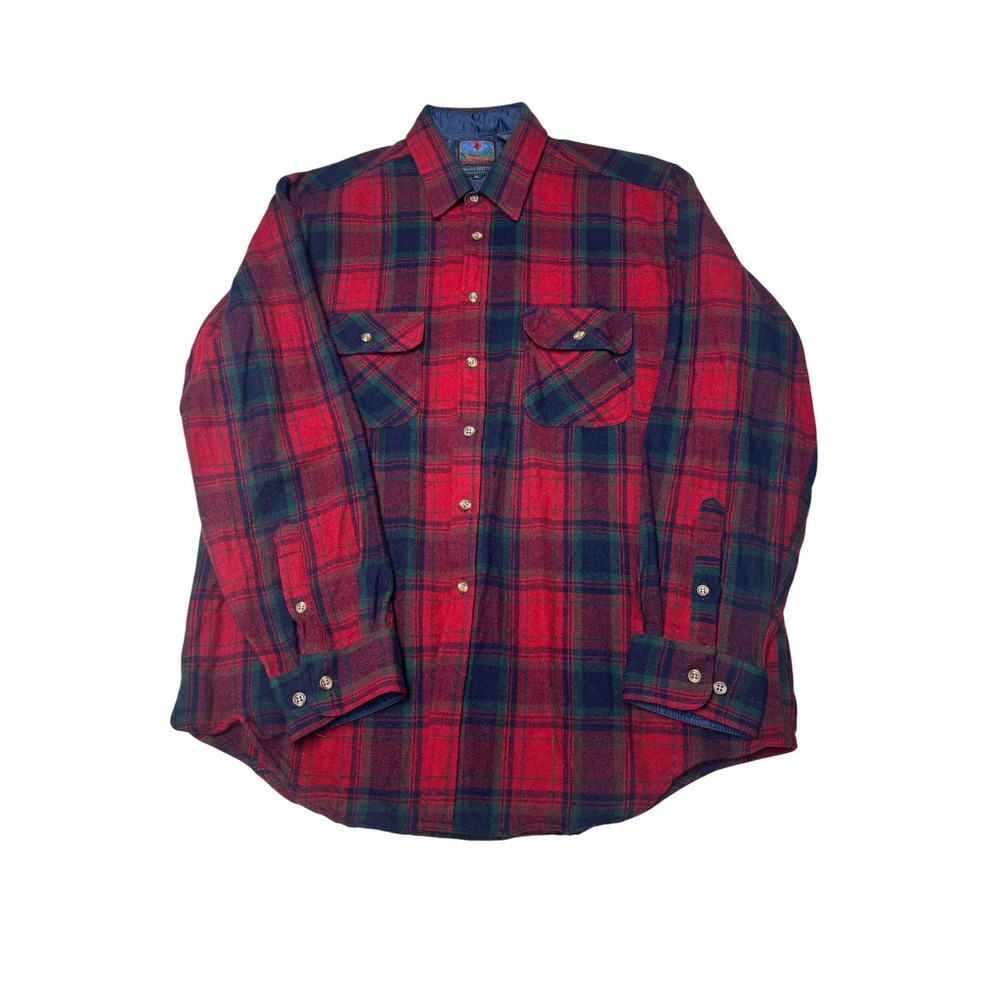 Vintage‎ Terramar Grass Roots Mens XL Wool Blend Plaid Flannel Shirt Red Green